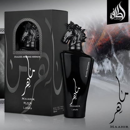 Maahir Black Edition de Lattafa Perfume árabe Masculino Fragancia oriental Elegante Lujosa - 100ml